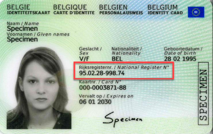 Afbeelding van de voorzijde van de Belgische elektronische identiteitskaart EU